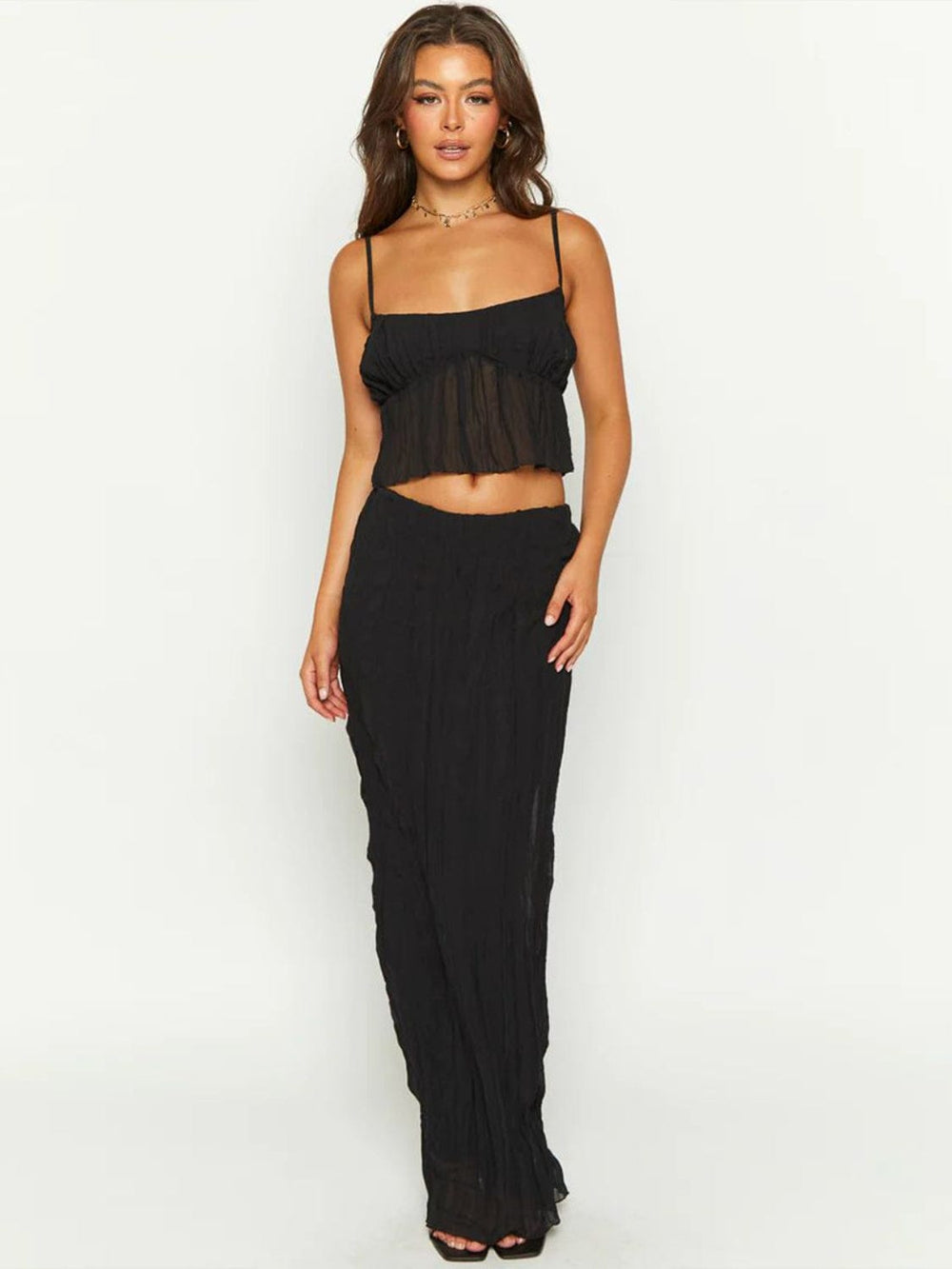 Square Neck Sleeveless Top and Ruched Skirt Set - Trendsi