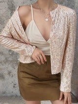 Full Size Sequin Open Front Cropped Jacket - Trendsi - Flyclothing LLC