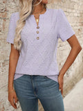 Eyelet Notched Short Sleeve Top - Trendsi - Flyclothing LLC