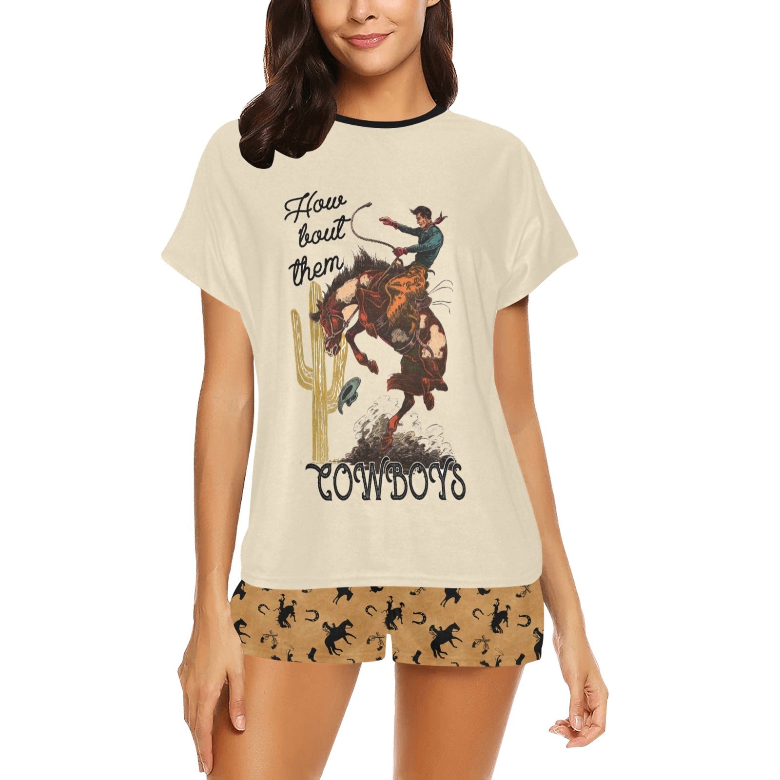 Baha Ranch Them Cowboys Women's Western Top and Short Pajama Set
