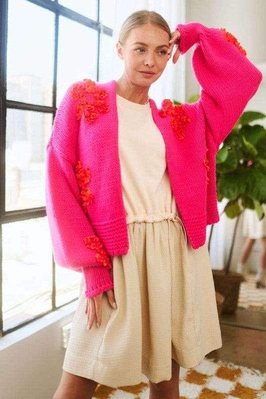 Davi & Dani Floral Applique Open Front Drop Shoulder Cardigan - Trendsi - Flyclothing LLC