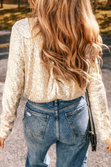 Sequin Surplice Long Sleeve Bodysuit - Trendsi - Flyclothing LLC