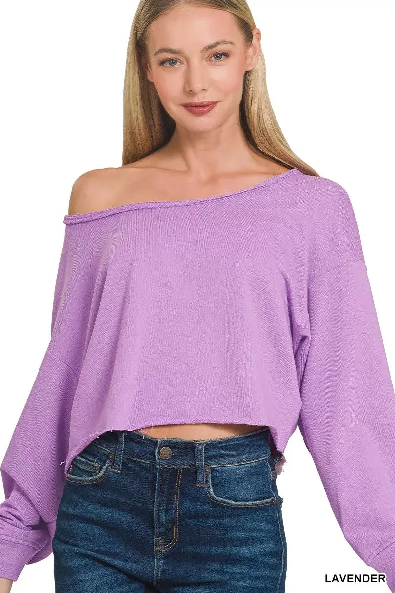 Zenana French Terry Boatneck Crop Top - Trendsi - Flyclothing LLC