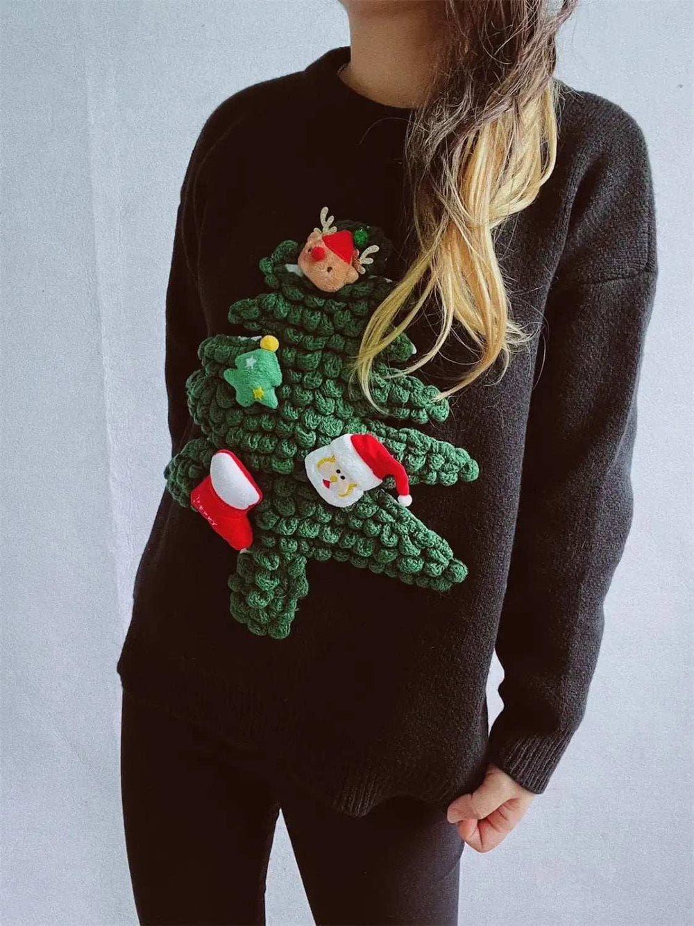 Christmas Tree Round Neck Long Sleeve Sweater - Trendsi - Flyclothing LLC