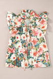 Ruffled Printed Tie Neck Cap Sleeve Blouse - Trendsi - Flyclothing LLC