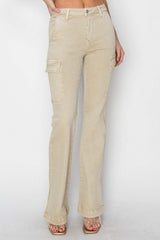 RISEN Full Size High Rise Side Slit Cargo Bootcut Jeans - Trendsi - Flyclothing LLC