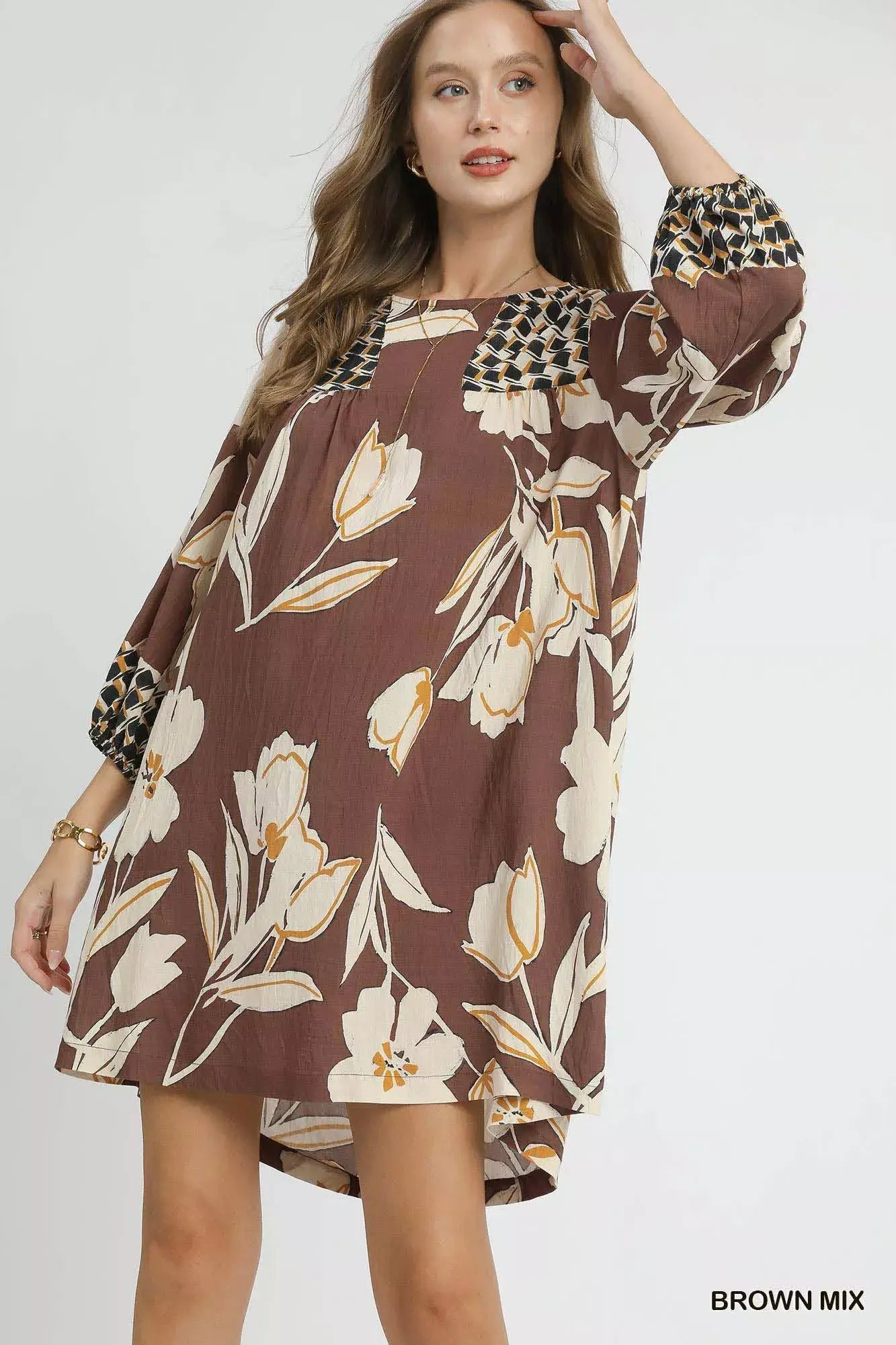 Umgee Floral High-Low Babydoll Dress - Trendsi - Flyclothing LLC