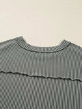 Twist Ribbed Exposed Seam Detail Long Sleeve Loose Top - Trendsi - Flyclothing LLC