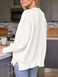 Slit Round Neck Dropped Shoulder Sweater - Trendsi - Flyclothing LLC