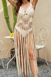 Cutout Fringe Scoop Neck Cover-Up - Trendsi - Flyclothing LLC