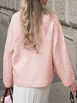 Ribbed Round Neck Dropped Shoulder Sweater - Trendsi - Flyclothing LLC