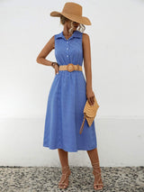 Striped Collared Neck Sleeveless Midi Dress - Trendsi - Flyclothing LLC
