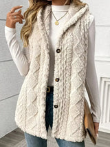 Button Up Plush Hooded Vest Coat - Trendsi - Flyclothing LLC