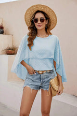Swiss Dot Round Neck Blouse - Trendsi - Flyclothing LLC