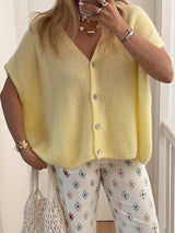 V-Neck Button Up Short Sleeve Cardigan - Trendsi - Flyclothing LLC