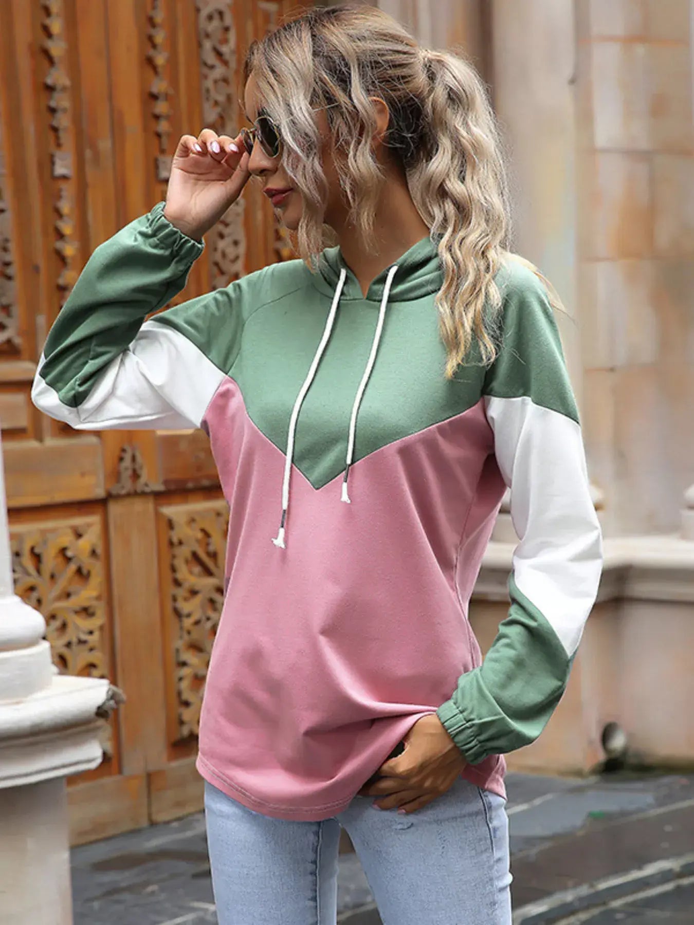 Color Block Casual Long Sleeve Hoodie - Trendsi - Flyclothing LLC