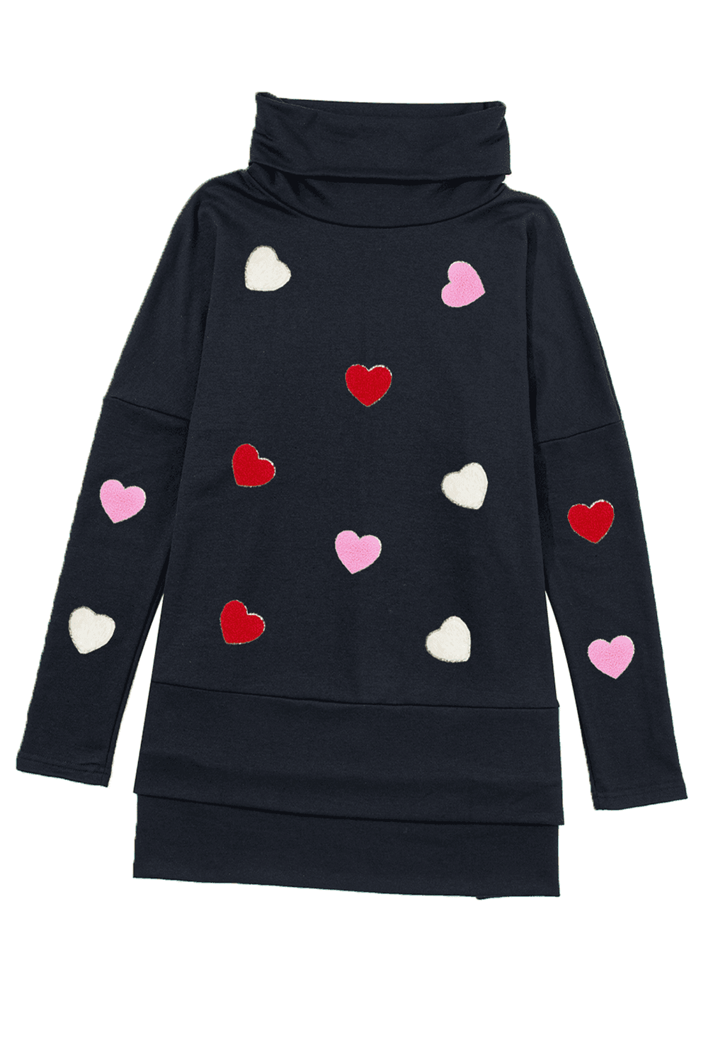 Valentine’s Day Heart Patched Turtleneck Long Sleeve Top - Trendsi - Flyclothing LLC