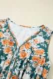 Floral Print Trimmed V Neck Tie Waist Sleeveless Dress - Trendsi - Flyclothing LLC
