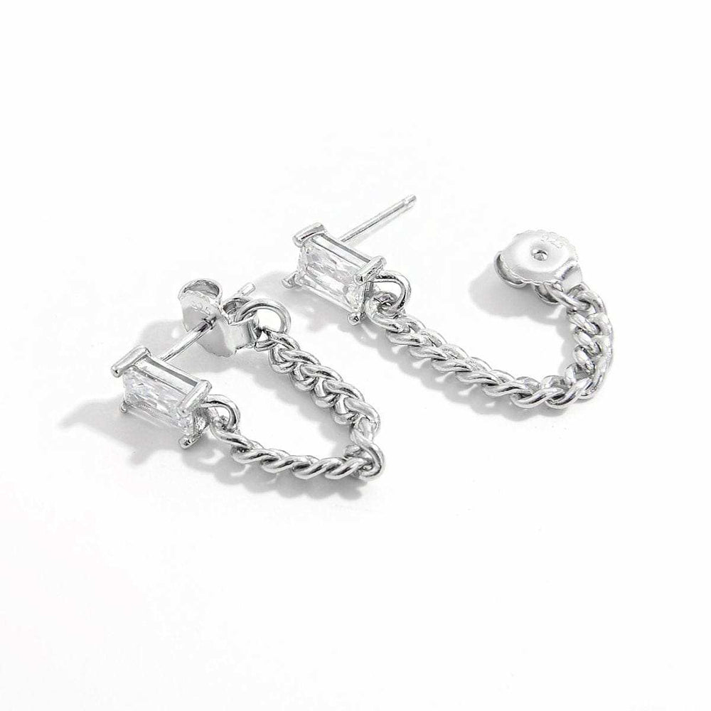 925 Sterling Silver Zircon Chain Earrings - Trendsi - Flyclothing LLC