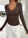 V-Neck Long Sleeve T-Shirt - Trendsi - Flyclothing LLC