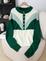 Color Block Button Detail Sweater - Trendsi - Flyclothing LLC