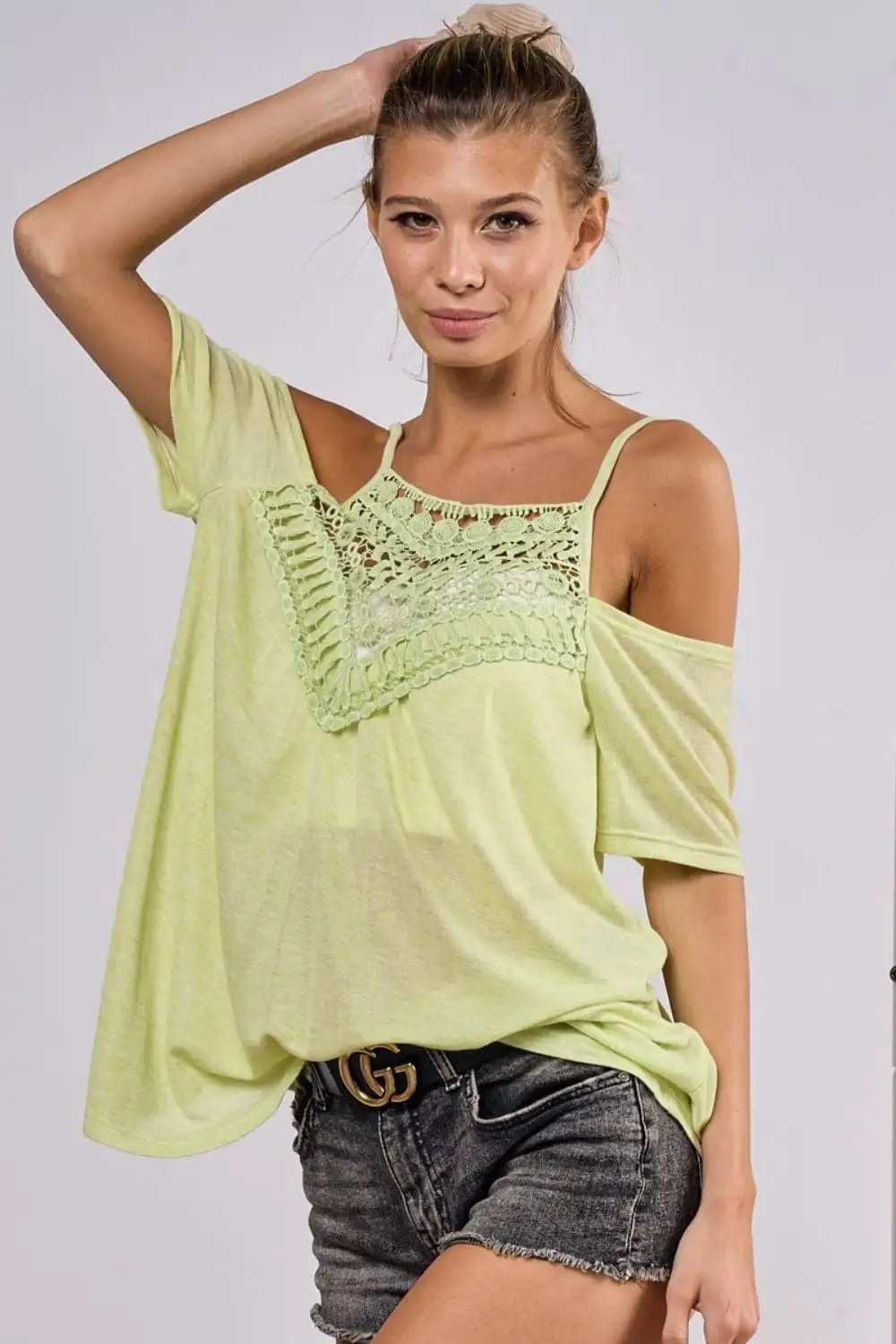 BiBi Front Crochet Lace Adjustable Strap Top - Trendsi - Flyclothing LLC