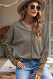Color Block Notched Long Sleeve Blouse - Trendsi - Flyclothing LLC