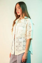 VERY J Plus Size Oversized Crochet Button Down Shirt Top - Trendsi - Flyclothing LLC