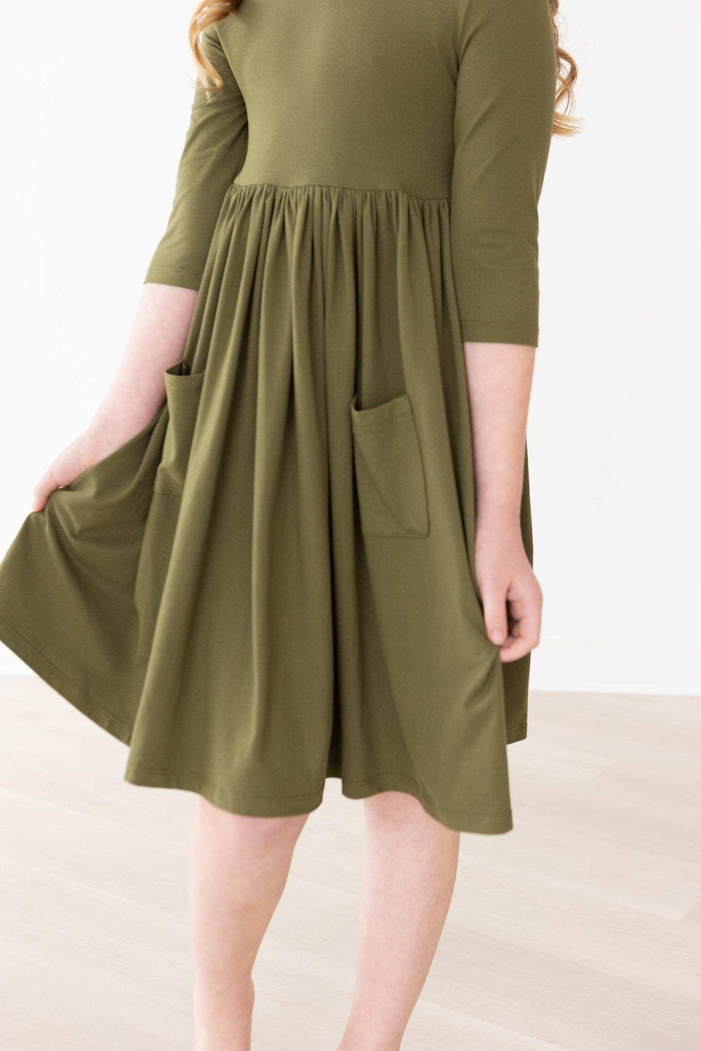 Olive 3/4 Sleeve Pocket Twirl Dress - Mila & Rose ® - Flyclothing LLC