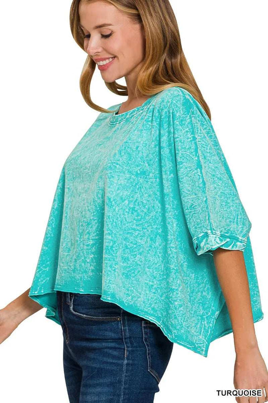 Zenana Premium Cotton Crinkle Wash Oversized T-Shirt - Trendsi - Flyclothing LLC