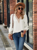 V-Neck Long Sleeve Blouse - Trendsi - Flyclothing LLC