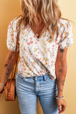 Printed V-Neck Puff Sleeve Blouse - Trendsi - Flyclothing LLC