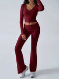 Devine Ruched Long Sleeve Top and Pants Set - Trendsi - Flyclothing LLC