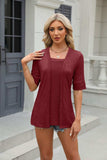 Texture Square Neck Short Sleeve Blouse - Trendsi - Flyclothing LLC