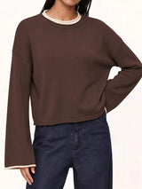 Crew Neck Dropped Shoulder Sweater - Trendsi - Flyclothing LLC
