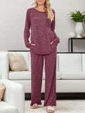 Round Neck Long Sleeve Top and Pants Set - Trendsi - Flyclothing LLC