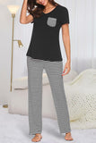 Pocketed Short Sleeve Top and Striped Pants Lounge Set - Trendsi