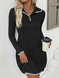 Contrast Trim Texture Long Sleeve Sweater Dress - Trendsi - Flyclothing LLC