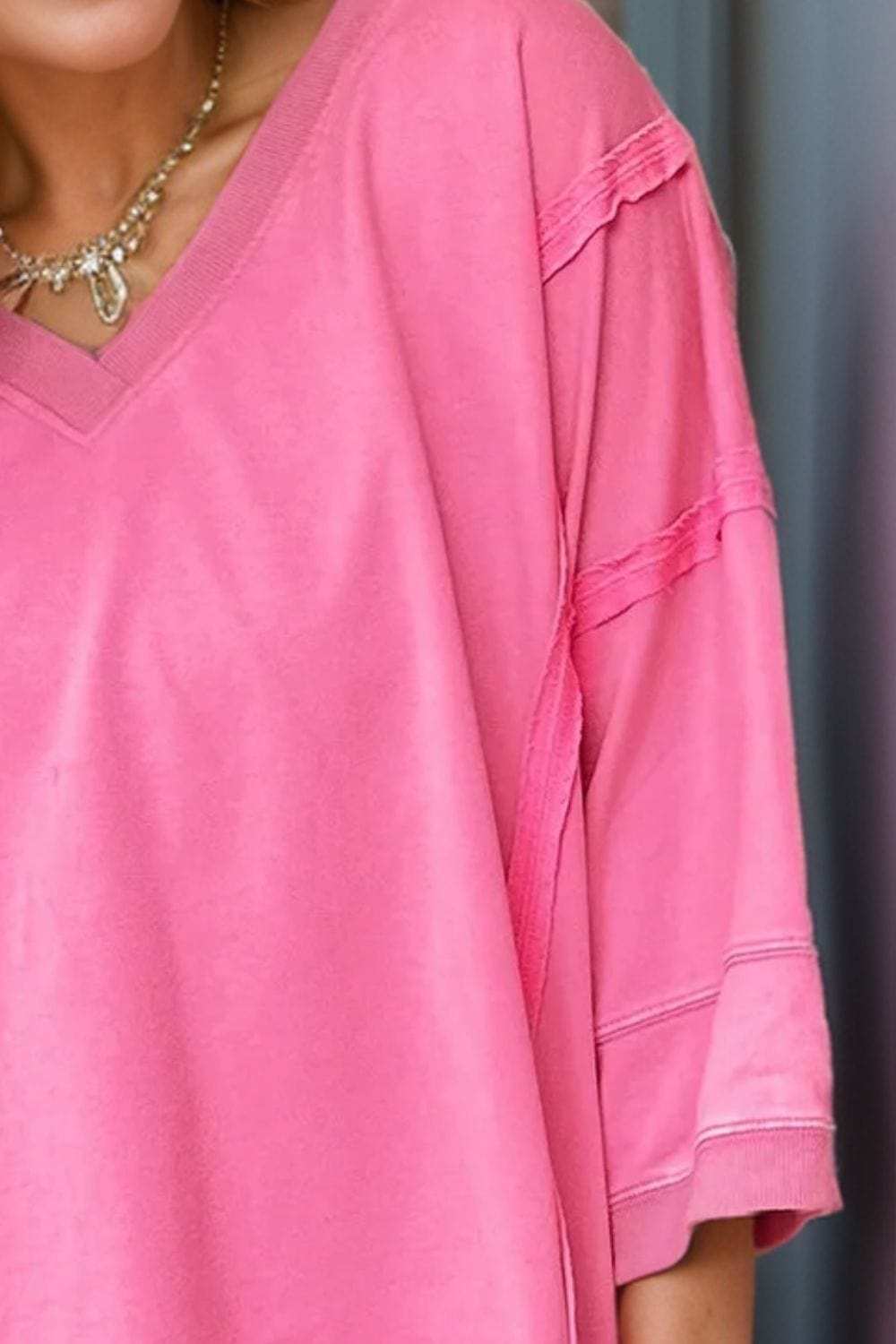 Exposed Seam V-Neck Blouse - Trendsi - Flyclothing LLC