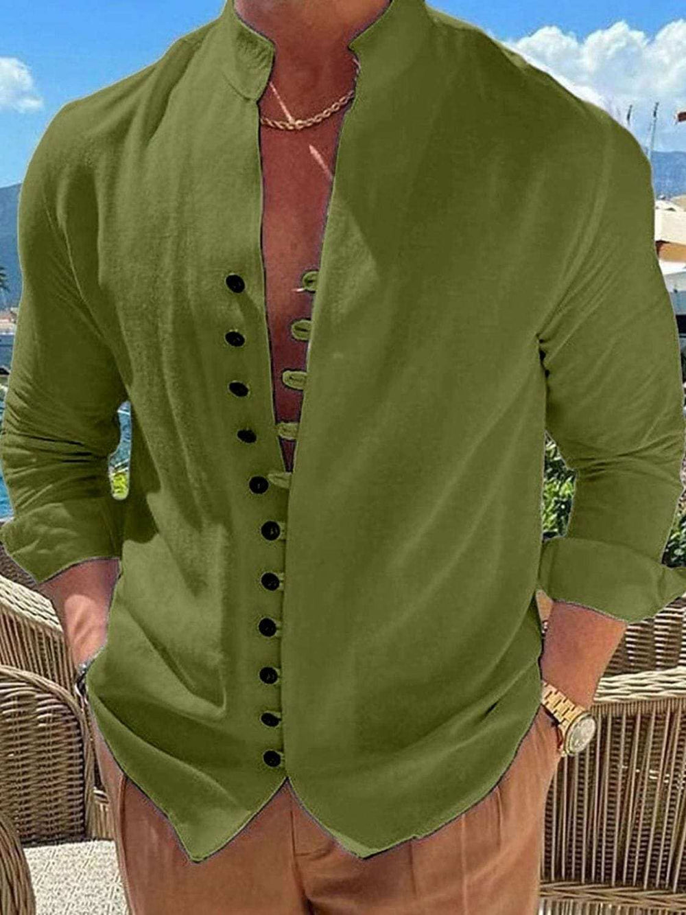 Men's Full Size Button Front Long Sleeve Shirt Plus Size - Trendsi - Flyclothing LLC