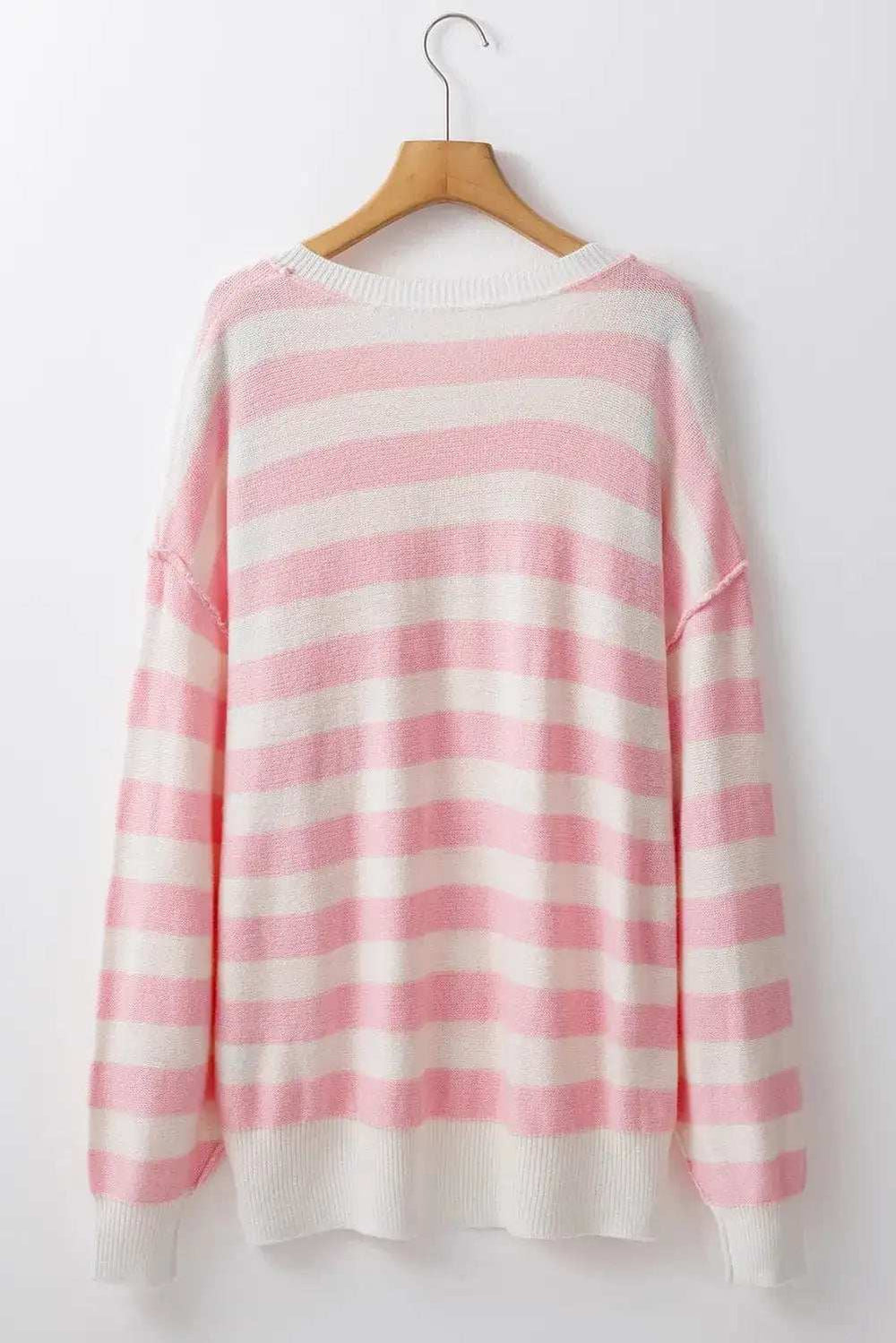 Exposed Seam Striped Round Neck Long Sleeve Sweater - Trendsi - Flyclothing LLC