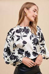 Annie Wear Frill Printed Balloon Sleeve Blouse - Trendsi - Flyclothing LLC