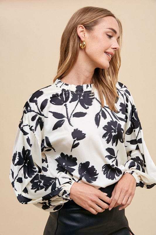 Annie Wear Frill Printed Balloon Sleeve Blouse - Trendsi - Flyclothing LLC