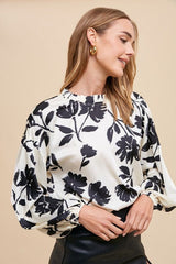 Annie Wear Frill Printed Balloon Sleeve Blouse - Trendsi