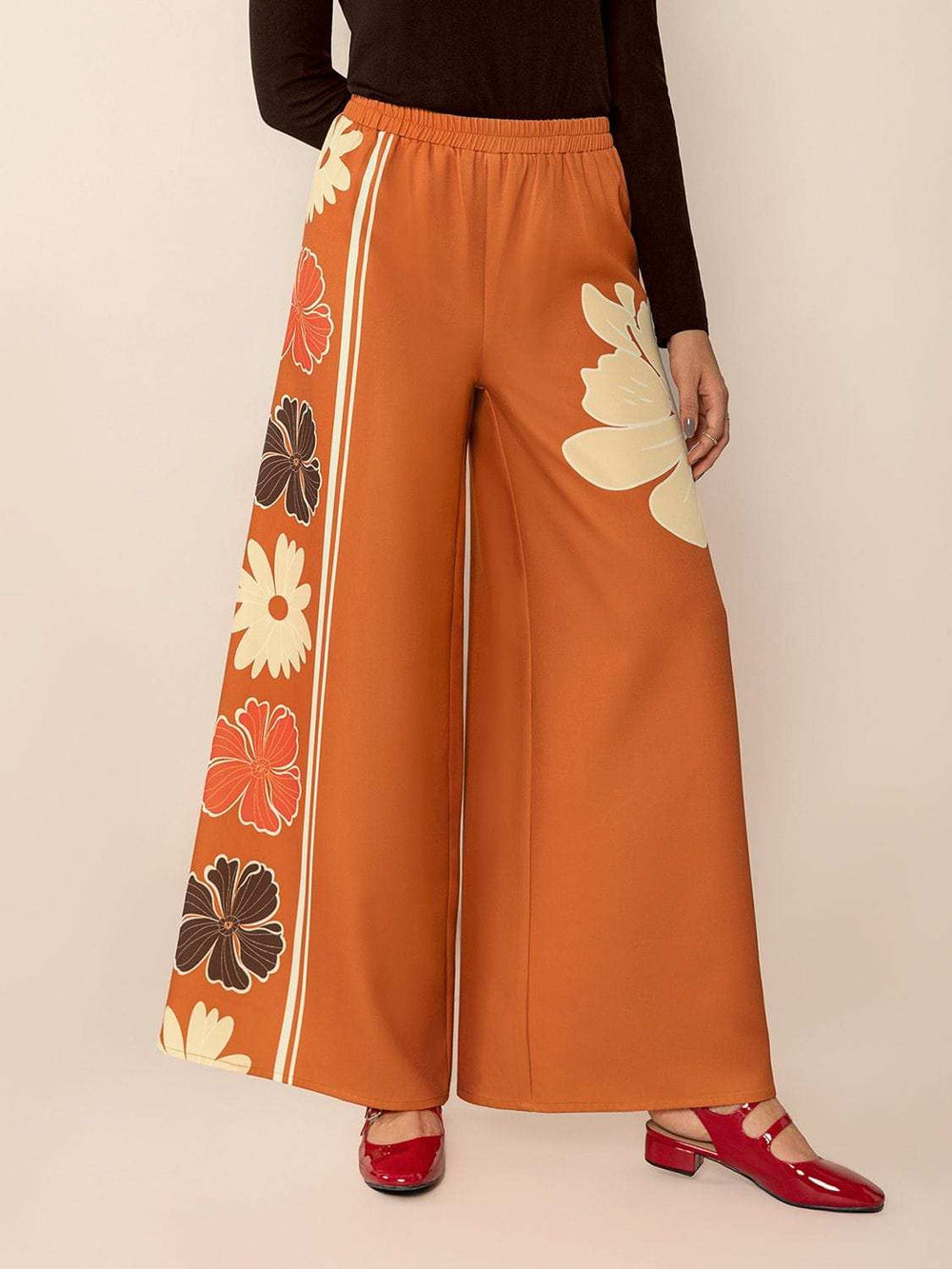 Printed Elastic Waist Wide Leg Pants - Trendsi - Flyclothing LLC