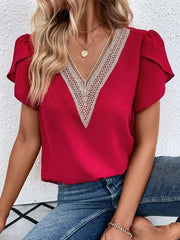V-Neck Petal Sleeve Blouse Trendsi