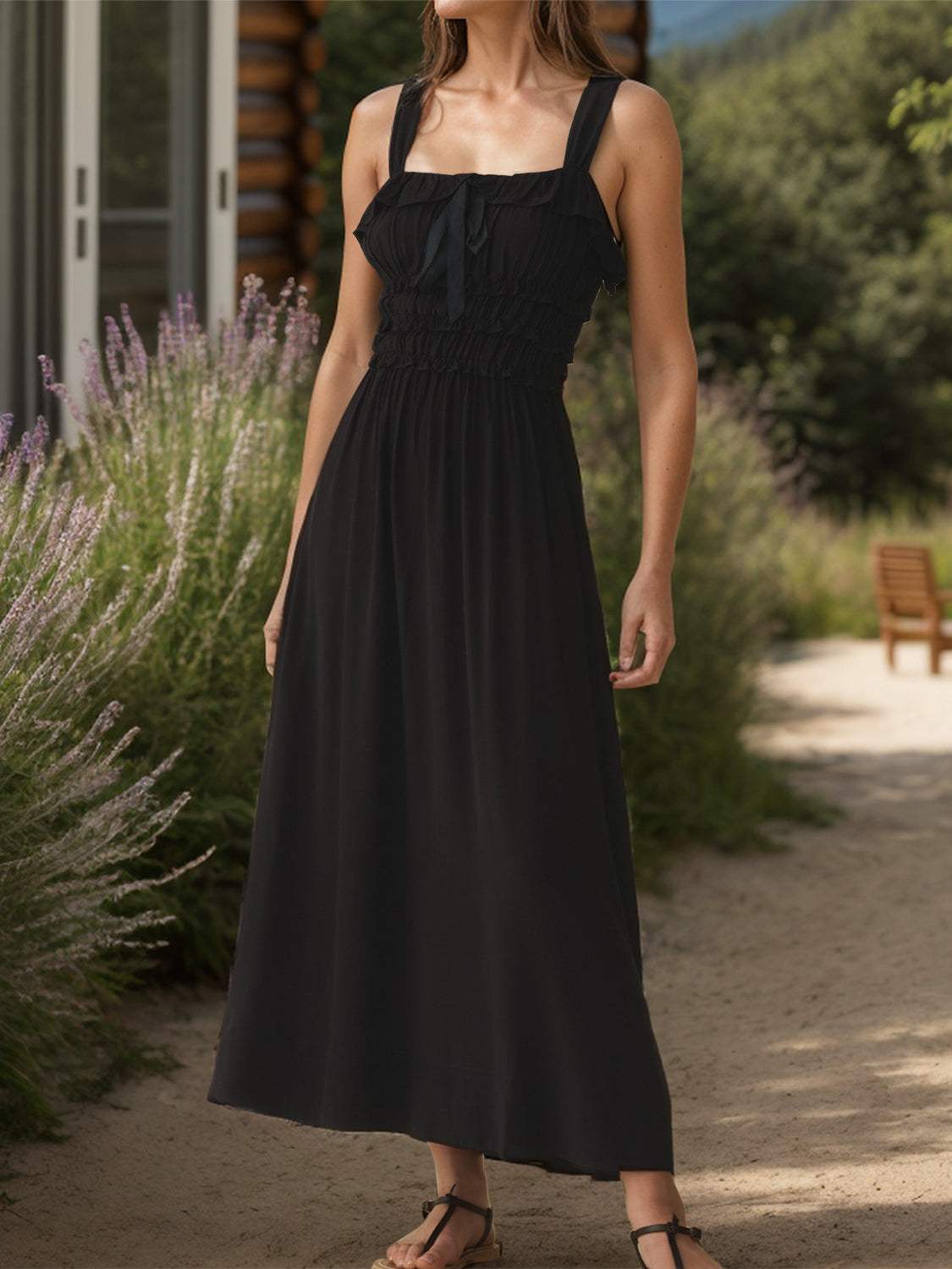 Frill Square Neck Wide Strap Dress - Trendsi - Flyclothing LLC
