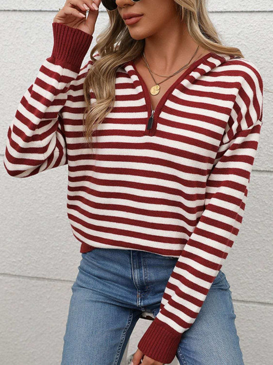 Perfee Striped Long Sleeve Hooded Sweater - Trendsi - Flyclothing LLC