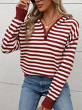 Perfee Striped Long Sleeve Hooded Sweater - Trendsi