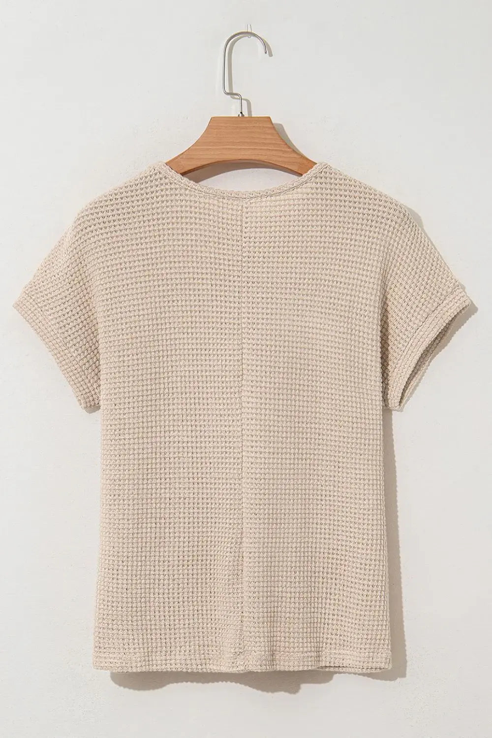Lace Patchwork Waffle Short Sleeve Knit Top - Trendsi - Flyclothing LLC